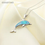 Opal Dolphin Pendant Necklace 925 Sterling Silver Jewelry Christmas Gift