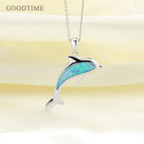 Opal Dolphin Pendant Necklace 925 Sterling Silver Jewelry Christmas Gift