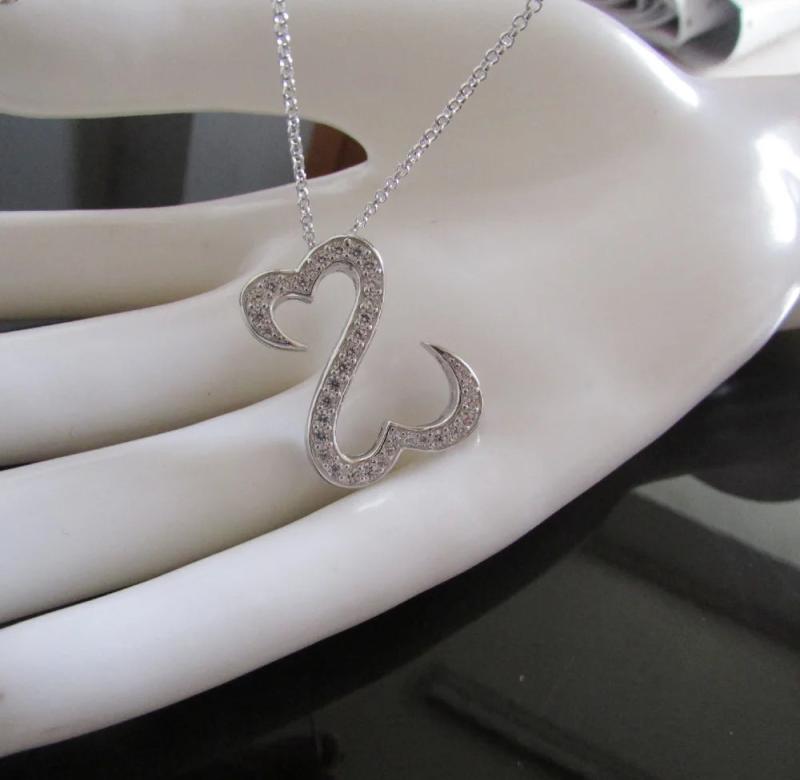 Big Heart & Arrow CZ Paved 925 Sterling Silver Open Heart Necklace