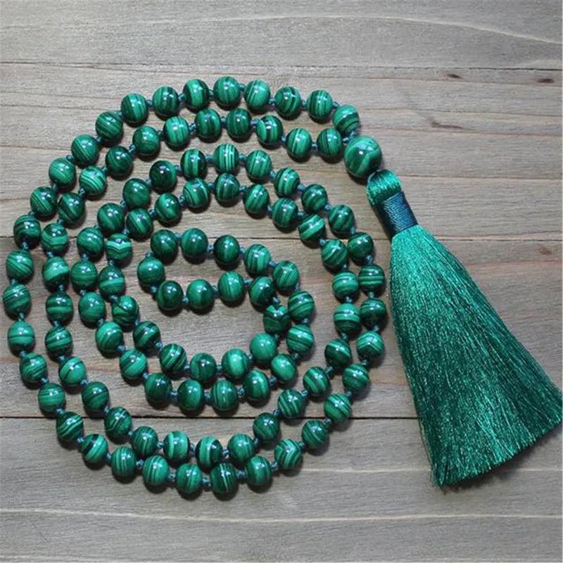 8mm Malachite 108 Beads Tassel Necklace Meditation