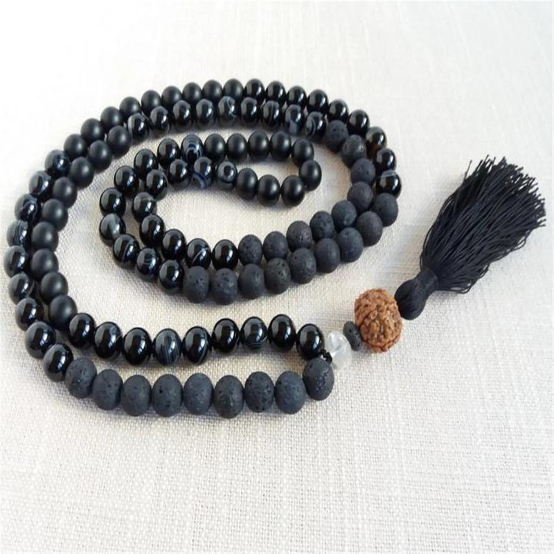 8mm Agate 108 Beads Tassels Necklace Wrist Chakra Colorful Cuff