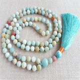 Natural Amazonite 108 Beads Tassel Necklace Healing Yoga Spirituality