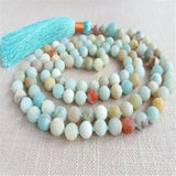 Natural Amazonite 108 Beads Tassel Necklace Healing Yoga Spirituality