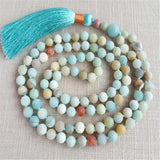 Natural Amazonite 108 Beads Tassel Necklace Healing Yoga Spirituality