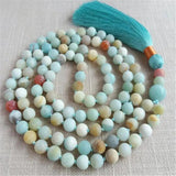 Natural Amazonite 108 Beads Tassel Necklace Healing Yoga Spirituality