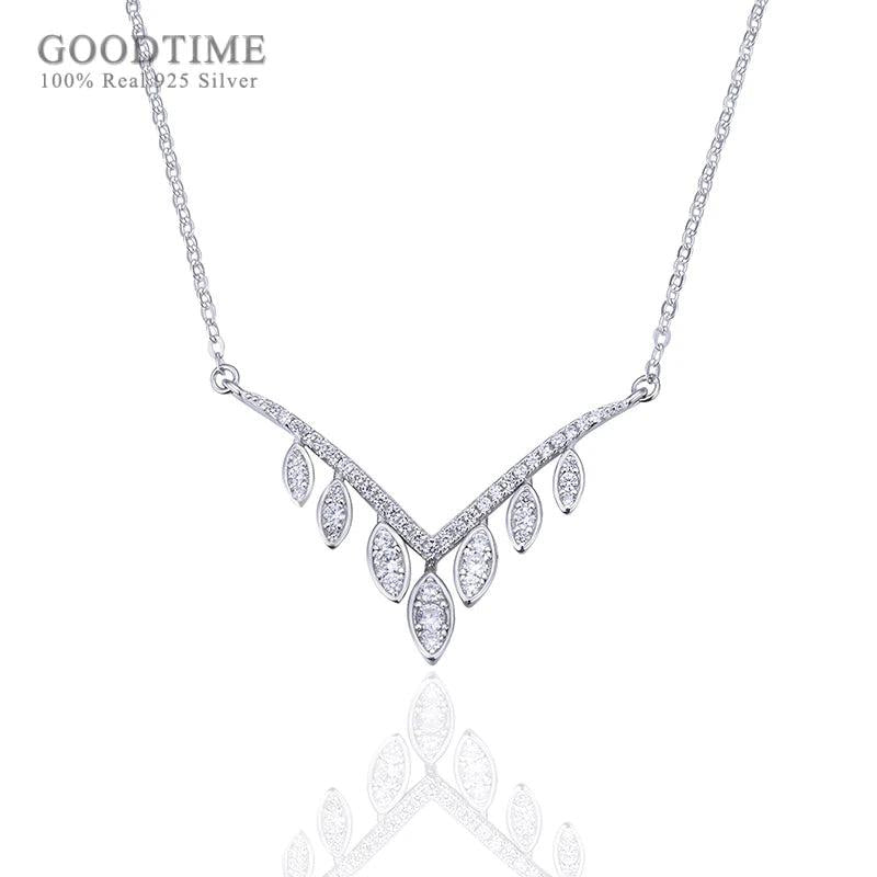 925 Sterling Silver Clavicle Necklace with Zircon Chain Pendant