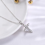 Cross Pendant 925 Silver Necklace CZ Christianity Jewelry Women Gift