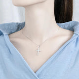 Cross Pendant 925 Silver Necklace CZ Christianity Jewelry Women Gift