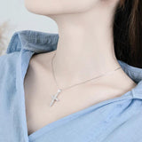 Cross Pendant 925 Silver Necklace CZ Christianity Jewelry Women Gift