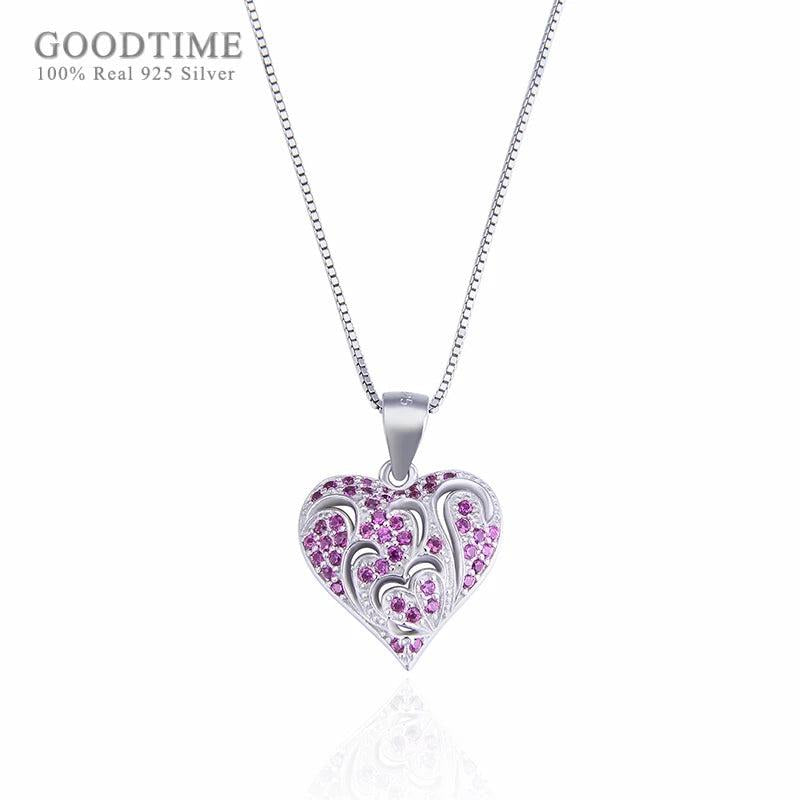 925 Silver Love Zircon Heart Rose Necklace