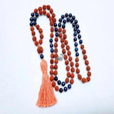 Natural 8mm Brown Rudraksha Lapislazuli Beads 108 Knot Necklace Yoga Wristband