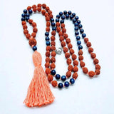 Natural 8mm Brown Rudraksha Lapislazuli Beads 108 Knot Necklace Yoga Wristband