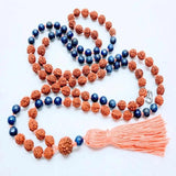 Natural 8mm Brown Rudraksha Lapislazuli Beads 108 Knot Necklace Yoga Wristband
