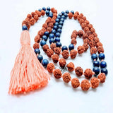 Natural 8mm Brown Rudraksha Lapislazuli Beads 108 Knot Necklace Yoga Wristband