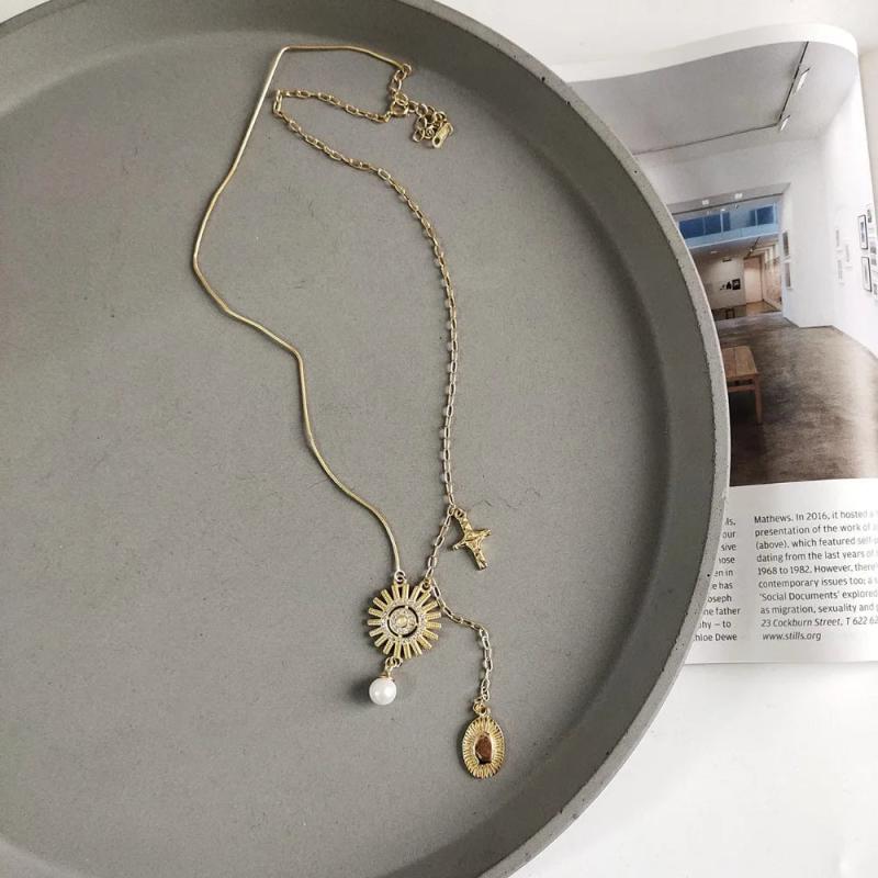 925 Silver Gold Sun Goddess Cross Shell Pearl Pendant Necklace Tassel Gift