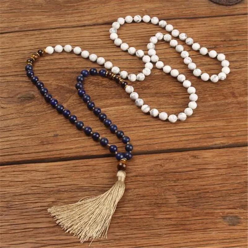 6mm Howlite 108 Buddha Beads Tassels Necklace MONK Wristband Chain Lucky Wrist