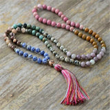 Rhodochrosite Gemstone 108 Beads Tassels Necklace Reiki Healing