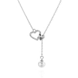 925 Silver Heart Shell Pearl Pendant Necklace Women Engagement