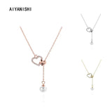 925 Silver Heart Shell Pearl Pendant Necklace Women Engagement