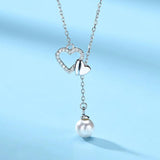 925 Silver Heart Shell Pearl Pendant Necklace Women Engagement