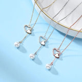 925 Silver Heart Shell Pearl Pendant Necklace Women Engagement