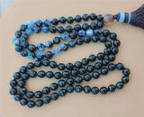 8mm Agate 108 Beads Tassel Knotted Necklace Chakra