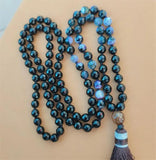 8mm Agate 108 Beads Tassel Knotted Necklace Chakra