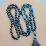 8mm Agate 108 Beads Tassel Knotted Necklace Chakra