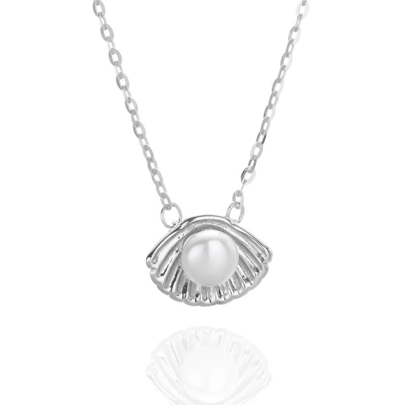 925 Silver Shell Pearl Pendant Necklace Romantic Style Jewellery