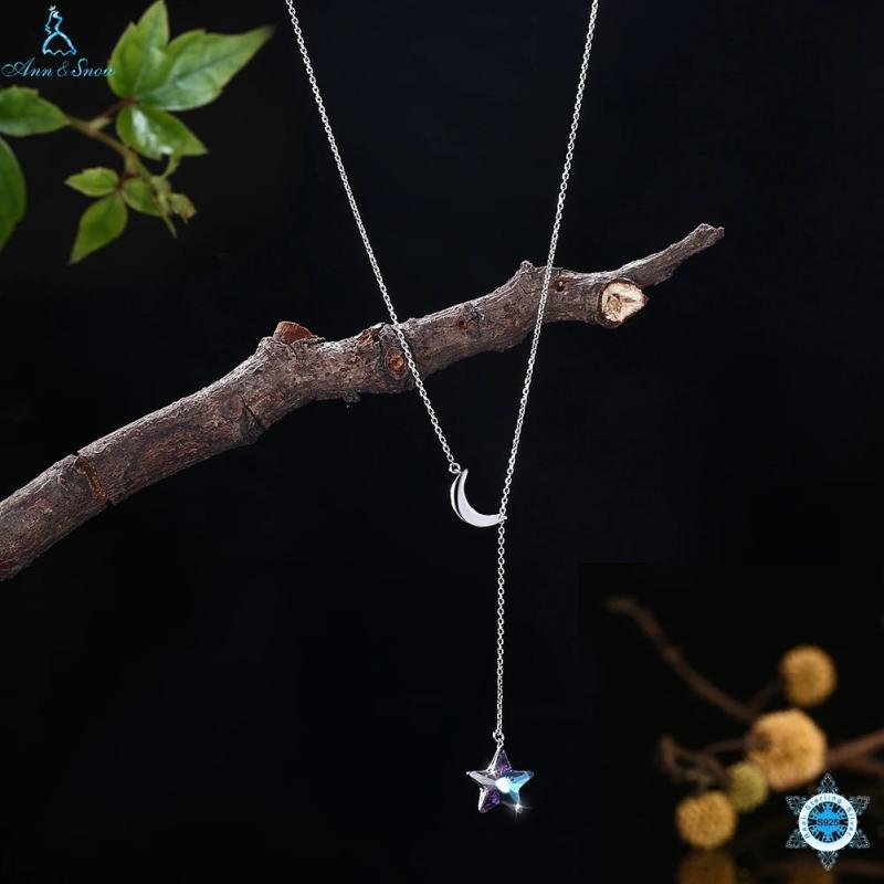 925 Sterling Silver Moon and Star Pendant Necklace