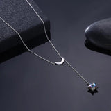 925 Sterling Silver Moon and Star Pendant Necklace