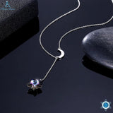 925 Sterling Silver Moon and Star Pendant Necklace