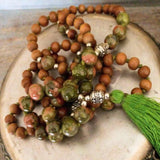 8mm Sandalwood Chrysocolla Chakra Necklace for Blessing
