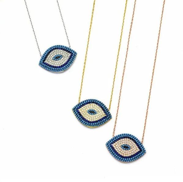 Evil Eye Micro Pave Lab CZ Silver Chain 925 Sterling Silver Necklace