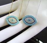 Evil Eye Micro Pave Lab CZ Silver Chain 925 Sterling Silver Necklace