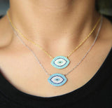 Evil Eye Micro Pave Lab CZ Silver Chain 925 Sterling Silver Necklace