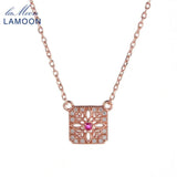 Natural Ruby Sterling Silver Pendant Necklace Rose Wedding Jewelry