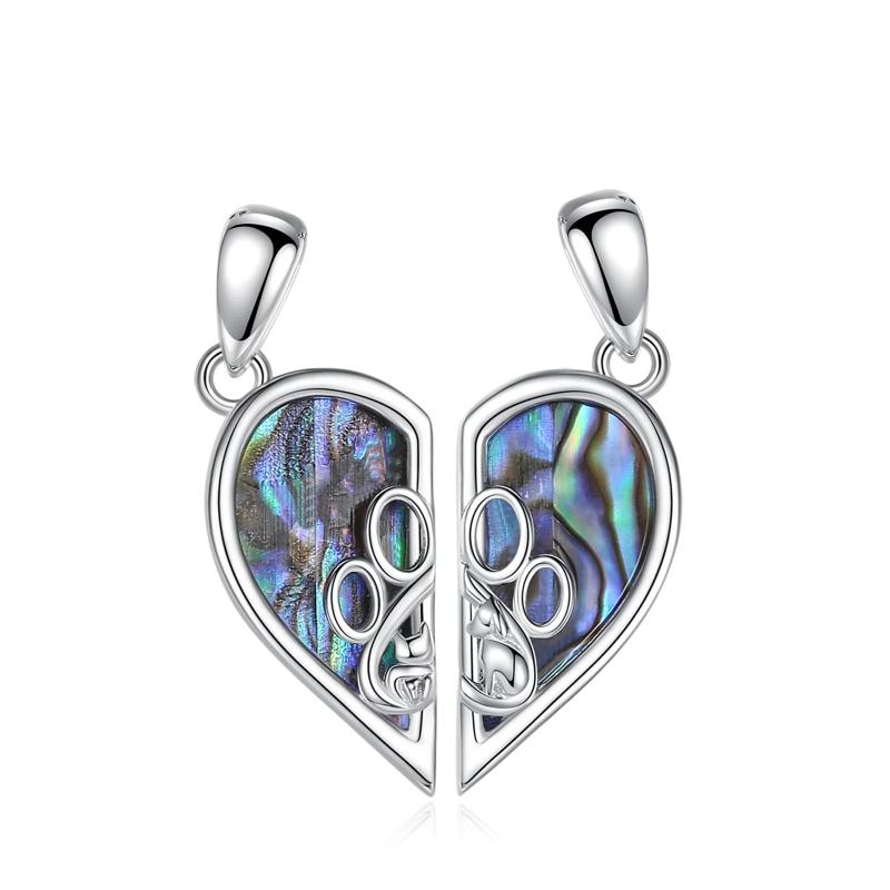 Eudora 925 Silver Cat Dog Necklace Set with Abalone Shell