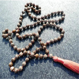 8mm Natural Veins Stone 108 Beads Tassel Necklace Japa Meditation