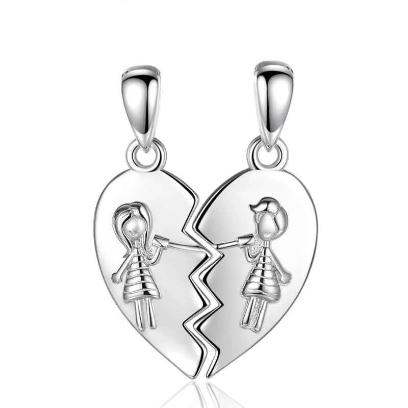 Eudora 925 Silver Sisters Necklace Heart Shape Jewelry for Sister