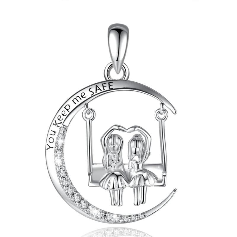 925 Silver Two Sisters Swinging Pendant Necklace for Girlfriends