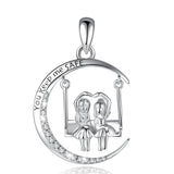 925 Silver Two Sisters Swinging Pendant Necklace for Girlfriends