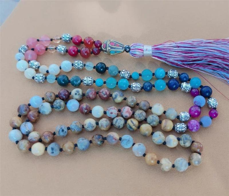 8mm Chakra 108 Beads Tassel Knotted Necklace Bless Colorful Classic