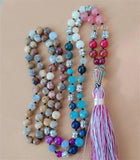 8mm Chakra 108 Beads Tassel Knotted Necklace Bless Colorful Classic
