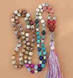 8mm Chakra 108 Beads Tassel Knotted Necklace Bless Colorful Classic