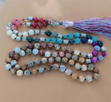 8mm Chakra 108 Beads Tassel Knotted Necklace Bless Colorful Classic
