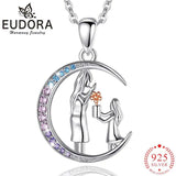 Eudora 925 Silver Mother-Daughter Flower Pendant Necklace