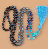 8mm Agate 108 Beads Tassel Knotted Necklace Bracelet
