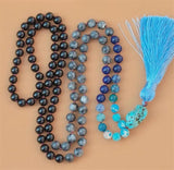 8mm Agate 108 Beads Tassel Knotted Necklace Bracelet