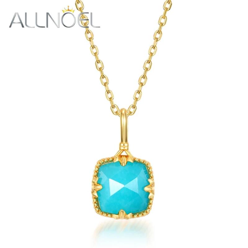 Vintage Natural Square Amazonite 925 Sterling Silver Pendant Necklace